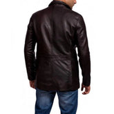 Veste en cuir de vachette marron de style blazer classique pour homme